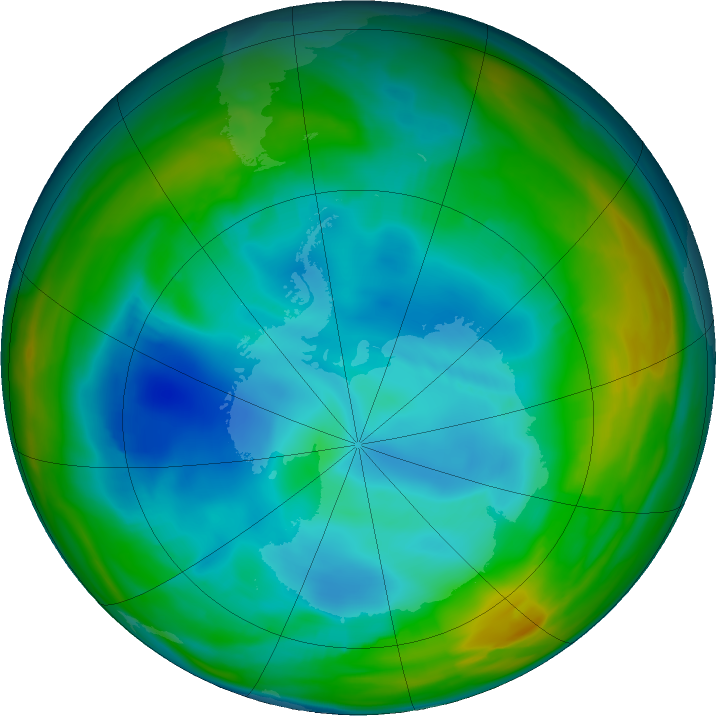 Antarctic ozone map for 18 July 2019